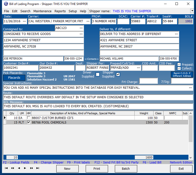 Click to view Star Bill of Lading Program 7.86 screenshot